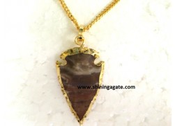BLOOD STONE 2 INCH ELECTRO PLATED ARROWHEAD NECKLACE